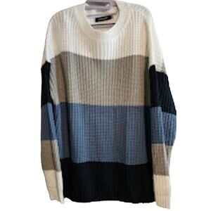 XXL Merokeety women's block white tan blue dark blue color sweater